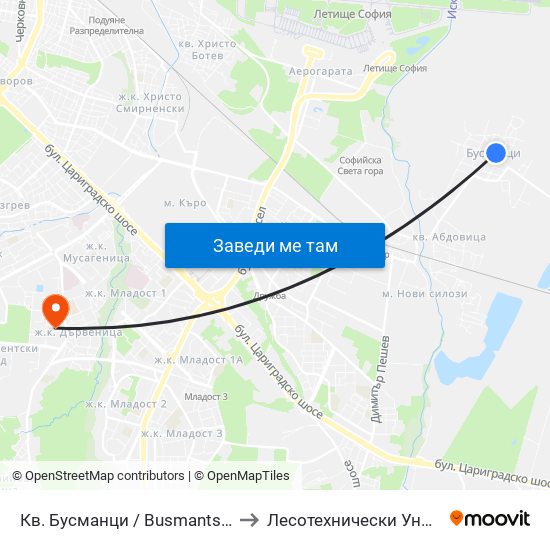 Кв. Бусманци / Busmantsi Qr. (0815) to Лесотехнически Университет map
