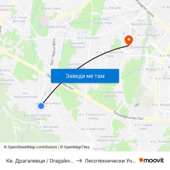 Кв. Драгалевци / Dragalevtsi Qr. (0836) to Лесотехнически Университет map