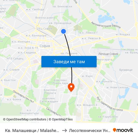 Кв. Малашевци / Malashevtsi Qr. (0862) to Лесотехнически Университет map