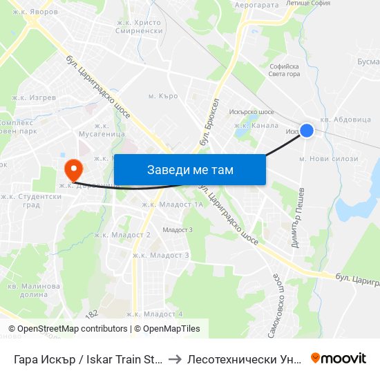 Гара Искър / Iskar Train Station (0826) to Лесотехнически Университет map
