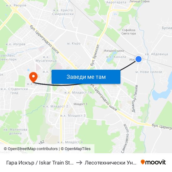 Гара Искър / Iskar Train Station (0825) to Лесотехнически Университет map