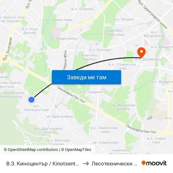 В.З. Киноцентър / Kinotsentar Villa Zone (0413) to Лесотехнически Университет map