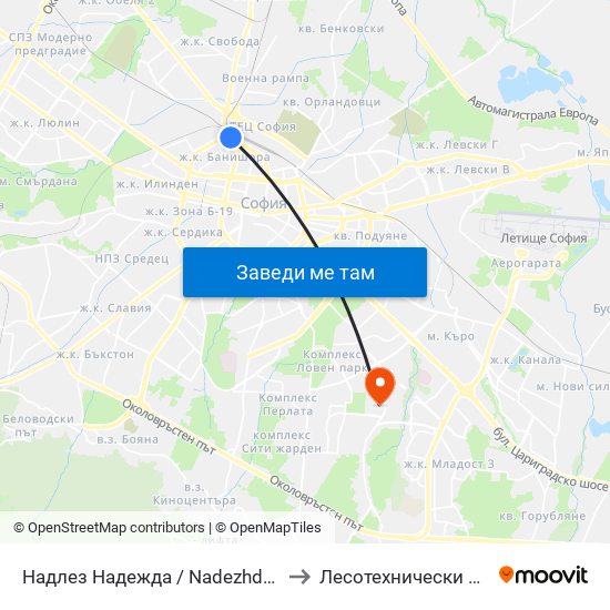 Надлез Надежда / Nadezhda Overpass (1114) to Лесотехнически Университет map