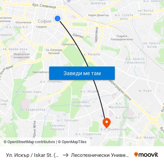 Ул. Искър / Iskar St. (1963) to Лесотехнически Университет map