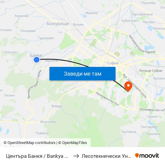 Центъра Банкя / Bankya Centre (0502) to Лесотехнически Университет map