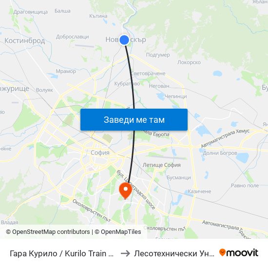 Гара Курило / Kurilo Train Station (0457) to Лесотехнически Университет map