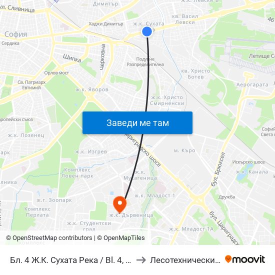 Бл. 4 Ж.К. Сухата Река / Bl. 4, Suhata Reka Qr. (0410) to Лесотехнически Университет map