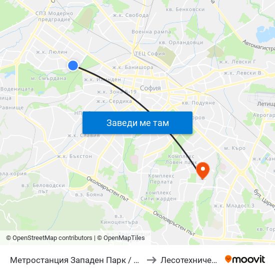 Метростанция Западен Парк / Zapaden Park Metro Station (1048) to Лесотехнически Университет map