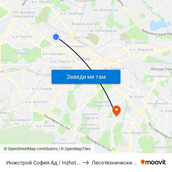 Инжстрой София Ад / Inzhstroy Sofia Jsc (0756) to Лесотехнически Университет map