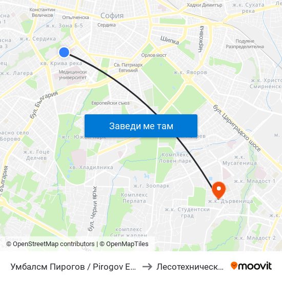 Умбалсм Пирогов / Pirogov Emergency Hospital (0759) to Лесотехнически Университет map
