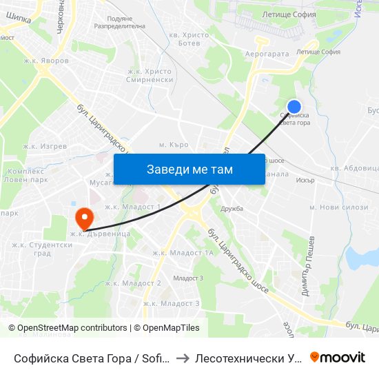 Софийска Света Гора /  Sofiyska Sveta Gora to Лесотехнически Университет map