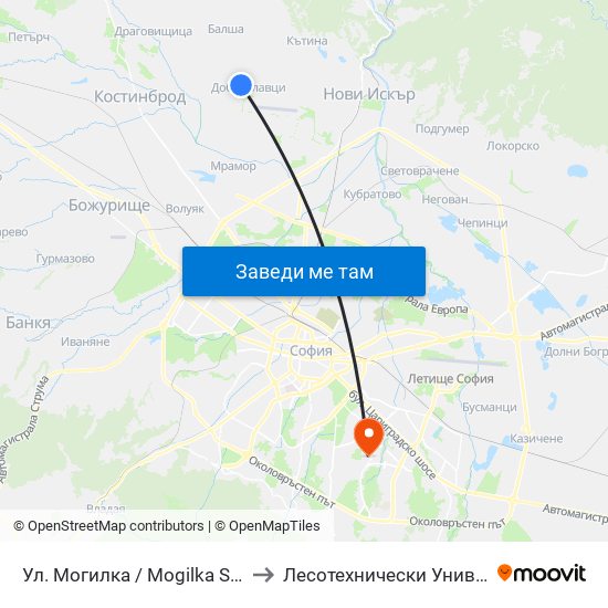 Ул. Могилка / Mogilka St. (2612) to Лесотехнически Университет map