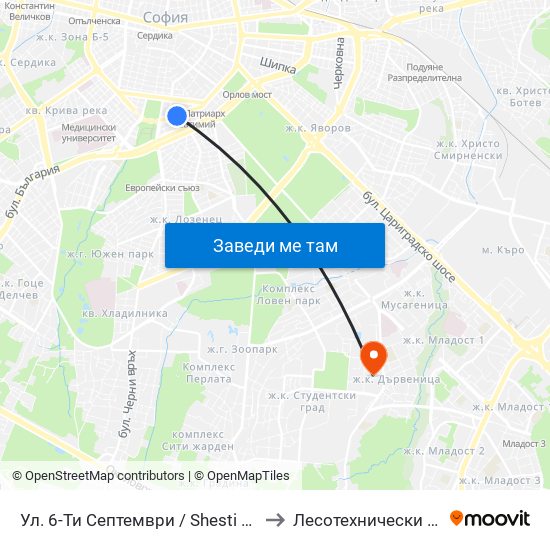 Ул. 6-Ти Септември / Shesti Septemvri St. (1806) to Лесотехнически Университет map