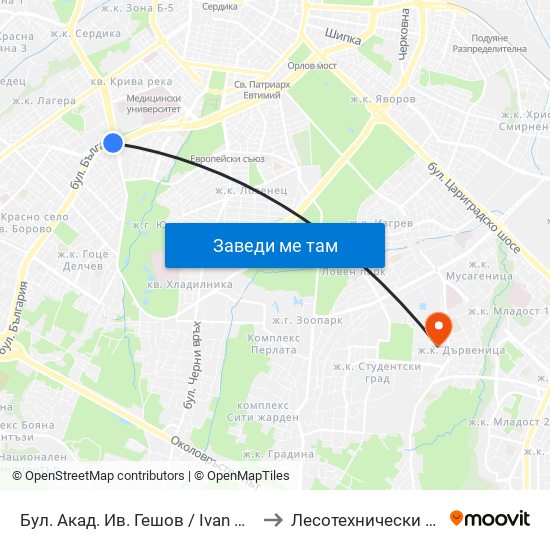 Бул. Акад. Ив. Гешов / Ivan Geshov Blvd. (2805) to Лесотехнически Университет map