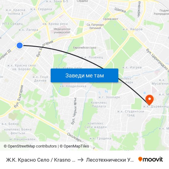 Ж.К. Красно Село / Krasno Selo Qr. (0637) to Лесотехнически Университет map