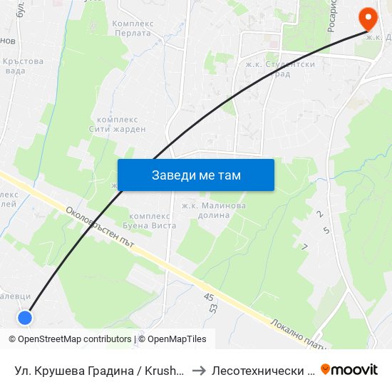 Ул. Крушева Градина / Krusheva Gradina St (6706) to Лесотехнически Университет map