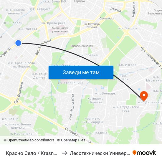 Красно Село / Krasno Selo to Лесотехнически Университет map