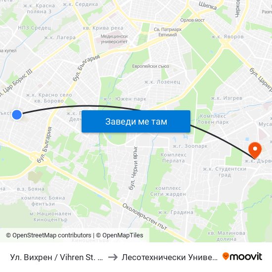 Ул. Вихрен / Vihren St. (1875) to Лесотехнически Университет map