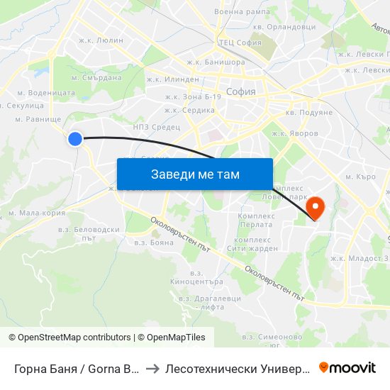 Горна Баня / Gorna Banya to Лесотехнически Университет map