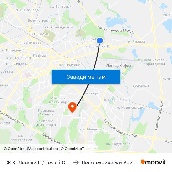 Ж.К. Левски Г / Levski G Qr (6600) to Лесотехнически Университет map