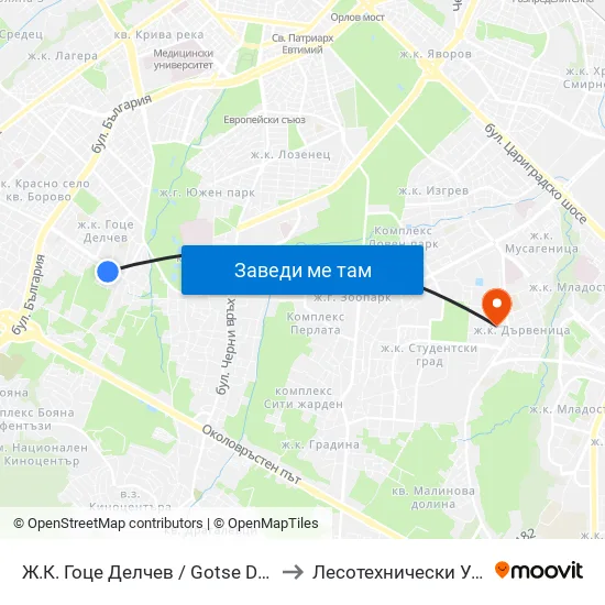 Ж.К. Гоце Делчев / Gotse Delchev Qr. (0599) to Лесотехнически Университет map