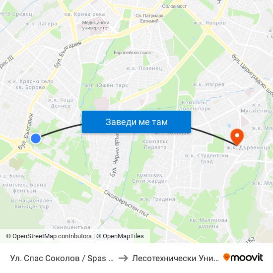 Ул. Спас Соколов / Spas Sokolov St. to Лесотехнически Университет map