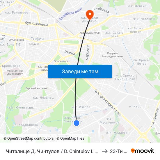 Читалище Д. Чинтулов / D. Chintulov Library (2365) to 23-Ти Дкц map