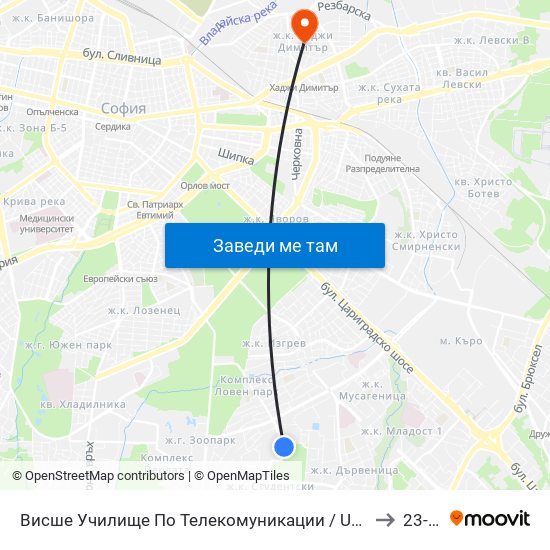 Висше Училище По Телекомуникации / University Of Telecommunications And Post (1397) to 23-Ти Дкц map