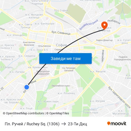 Пл. Ручей / Ruchey Sq. (1306) to 23-Ти Дкц map