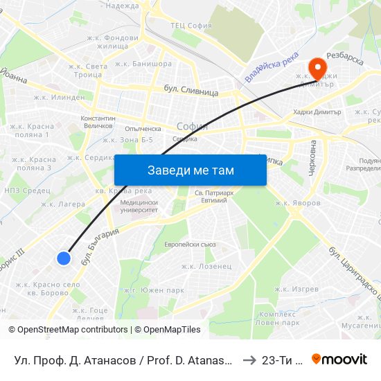 Ул. Проф. Д. Атанасов / Prof. D. Atanasov St. (2134) to 23-Ти Дкц map