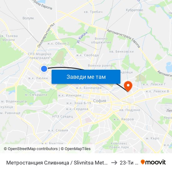 Метростанция Сливница / Slivnitsa Metro Station (1063) to 23-Ти Дкц map