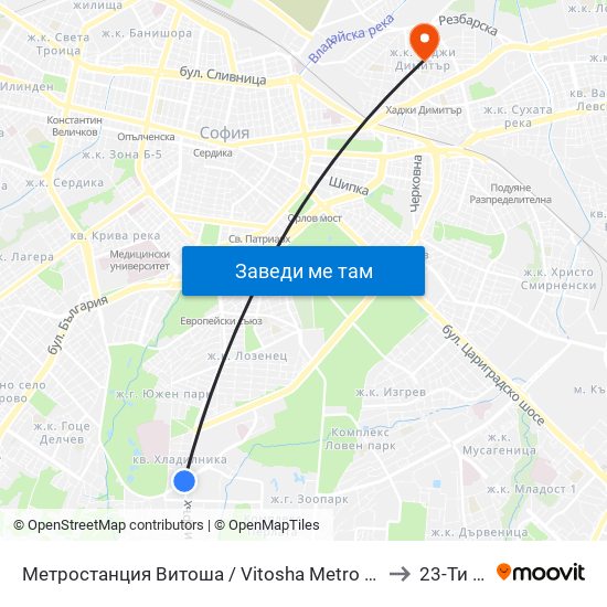 Метростанция Витоша / Vitosha Metro Station (2755) to 23-Ти Дкц map