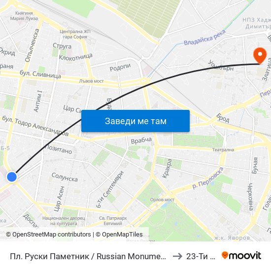 Пл. Руски Паметник / Russian Monument Sq. (1295) to 23-Ти Дкц map