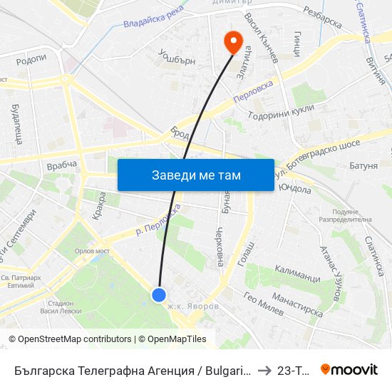 Българска Телеграфна Агенция / Bulgarian News Agency (1395) to 23-Ти Дкц map