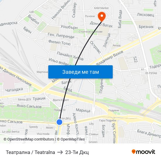Театрална / Teatralna to 23-Ти Дкц map