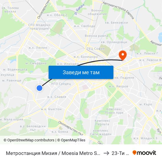 Метростанция Мизия / Moesia Metro Station (6089) to 23-Ти Дкц map