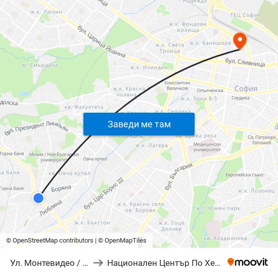 Ул. Монтевидео / Montevideo St. (2050) to Национален Център По Хематология И Трансфузиология map