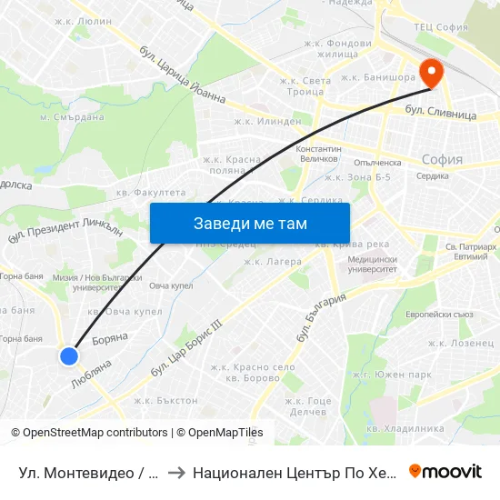 Ул. Монтевидео / Montevideo St. (2050) to Национален Център По Хематология И Трансфузиология map