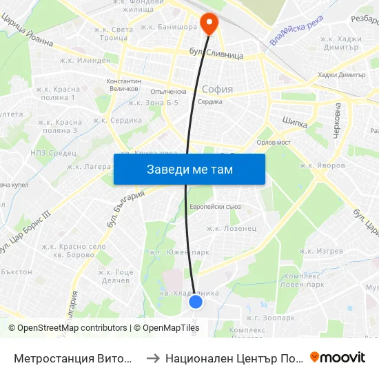 Ⓜ️ Метростанция Витоша / Vitosha Metro Station (2654) to Национален Център По Хематология И Трансфузиология map