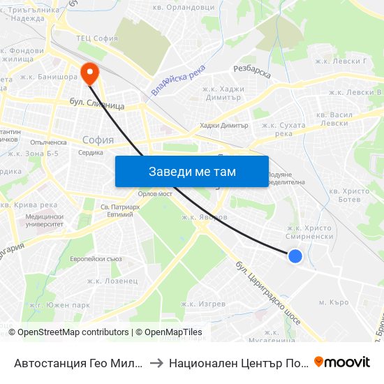 Автостанция Гео Милев / Geo Milev Bus Station (0052) to Национален Център По Хематология И Трансфузиология map