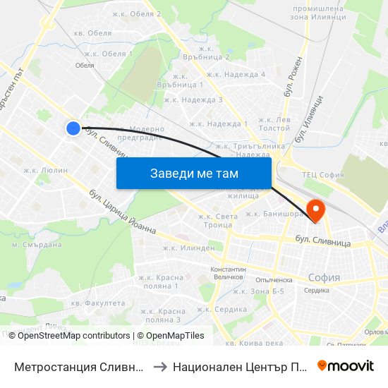 Метростанция Сливница / Slivnitsa Metro Station (1063) to Национален Център По Хематология И Трансфузиология map