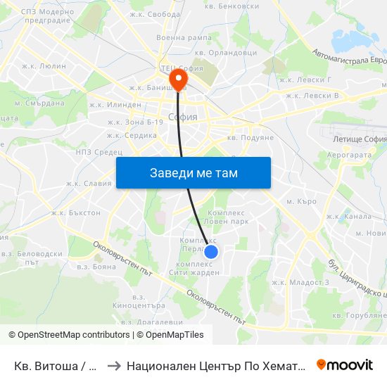 Кв. Витоша / Vitosha (0821) to Национален Център По Хематология И Трансфузиология map