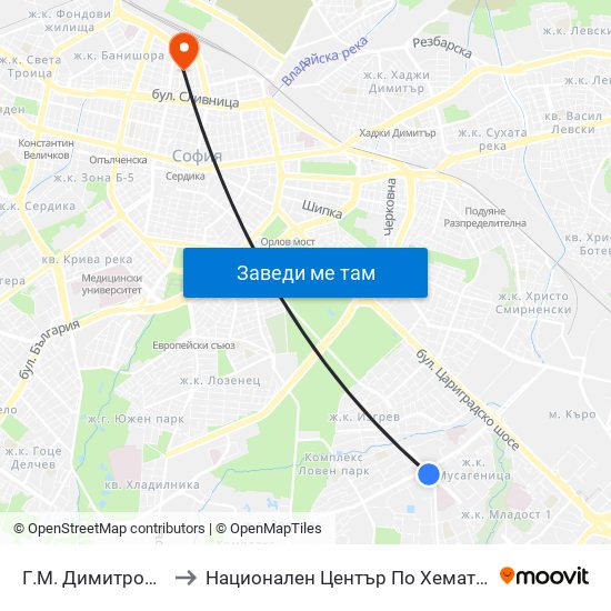 Г.М. Димитров / G.M.Dimitrov to Национален Център По Хематология И Трансфузиология map