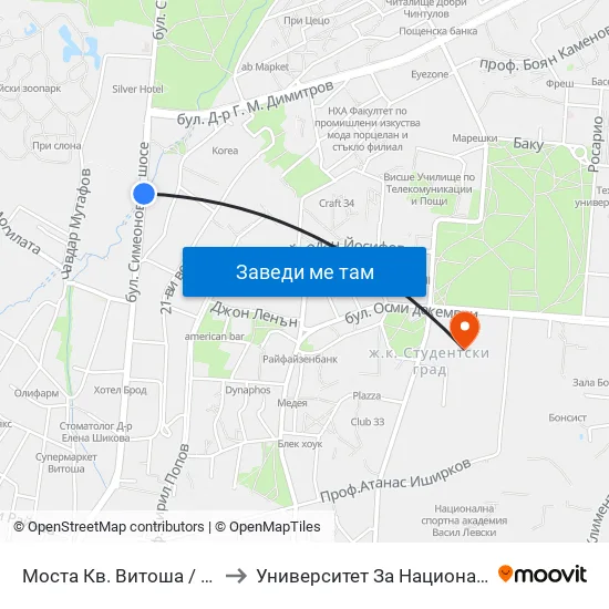 Моста Кв. Витоша / Vitosha the Bridge (1076) to Университет За Национално И Световно Стопанство map