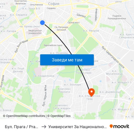 Бул. Прага / Prague Blvd. (0365) to Университет За Национално И Световно Стопанство map