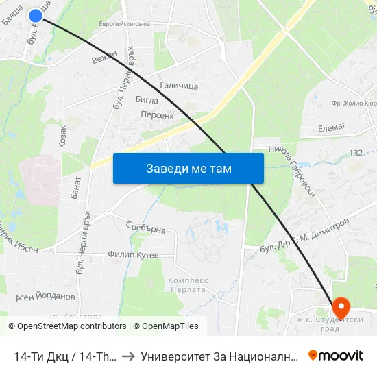 14-Ти Дкц / 14-Th Polyclinic (0011) to Университет За Национално И Световно Стопанство map