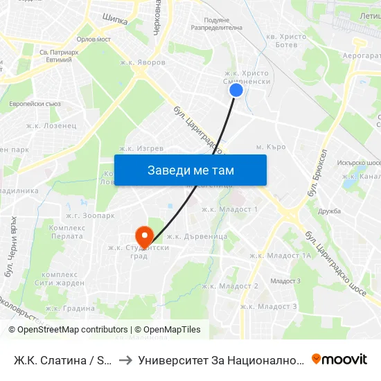 Ж.К. Слатина / Slatina Qr. (0687) to Университет За Национално И Световно Стопанство map