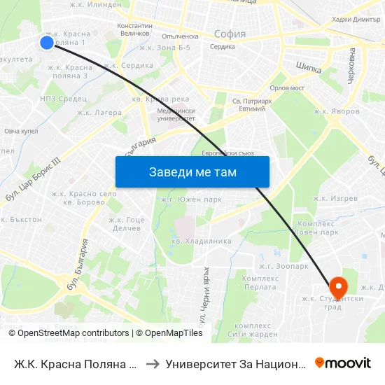 Ж.К. Красна Поляна / Krasna Polyana Qr. (2162) to Университет За Национално И Световно Стопанство map