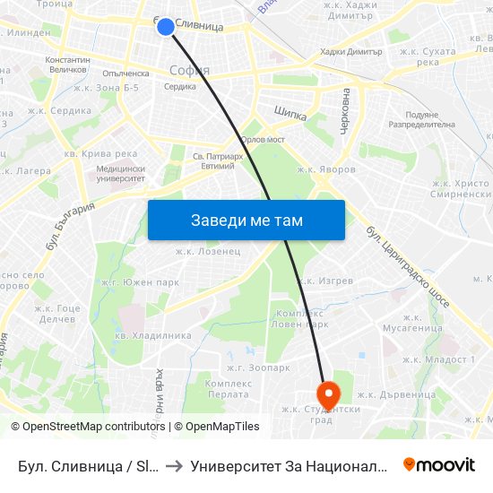 Бул. Сливница / Slivnitsa Blvd. (0376) to Университет За Национално И Световно Стопанство map