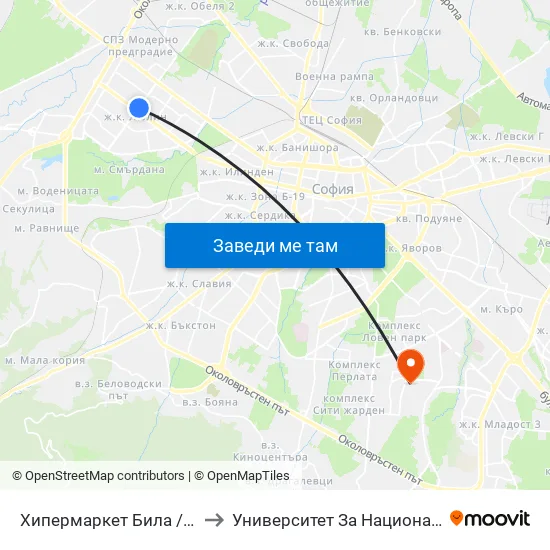 Хипермаркет Била / Billa Hypermarket (2306) to Университет За Национално И Световно Стопанство map